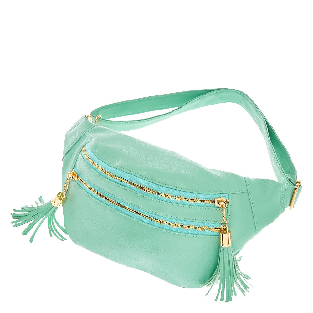 Mint Zip Front Tassel Faux Leather Fanny Pack Mint Zip Front Tassel Faux Leather Fanny Pack